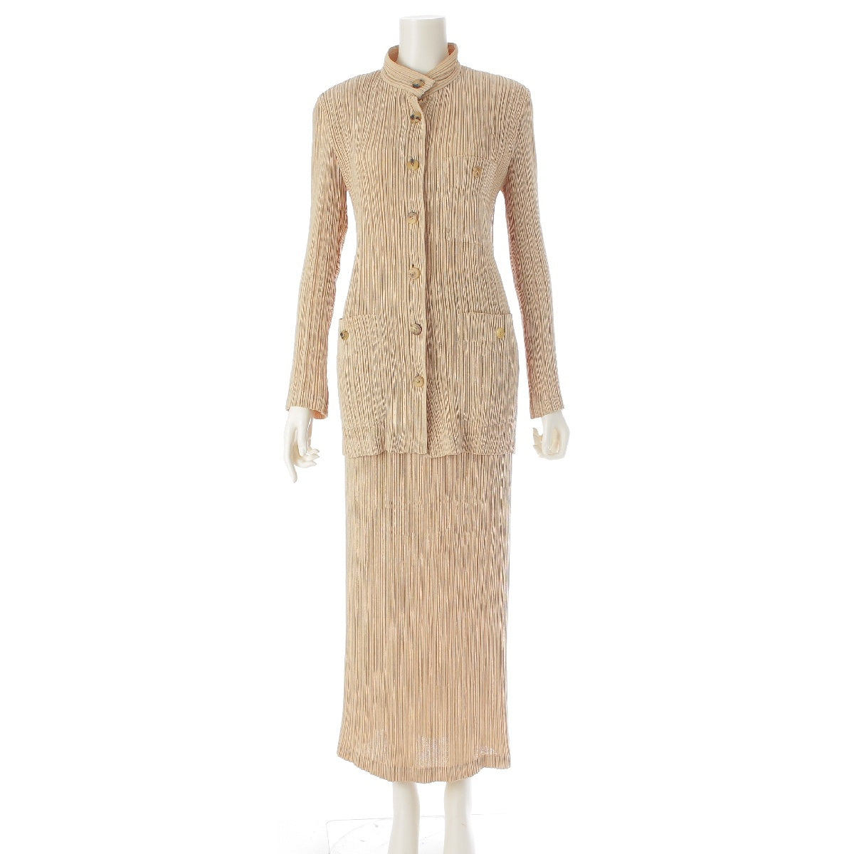 ISSEY MIYAKE Stand collar jacket long Skirt setup Shirt Cardigan IM72-FG604/ IM72-FD608 beige M