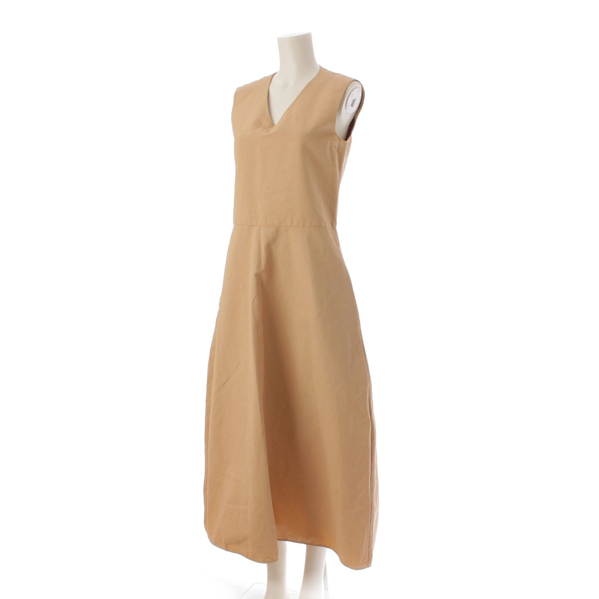 JIL SANDER Linen cotton V-neck A-line Slit Gathered one piece dress beige 32