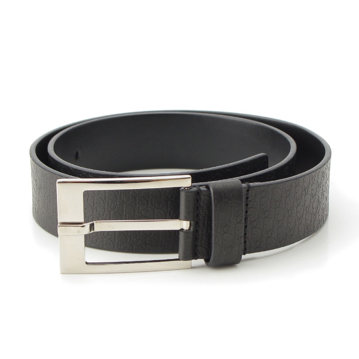 Dior leather Oblique Trotter All-over Pattern belt Black Silver Metal 85