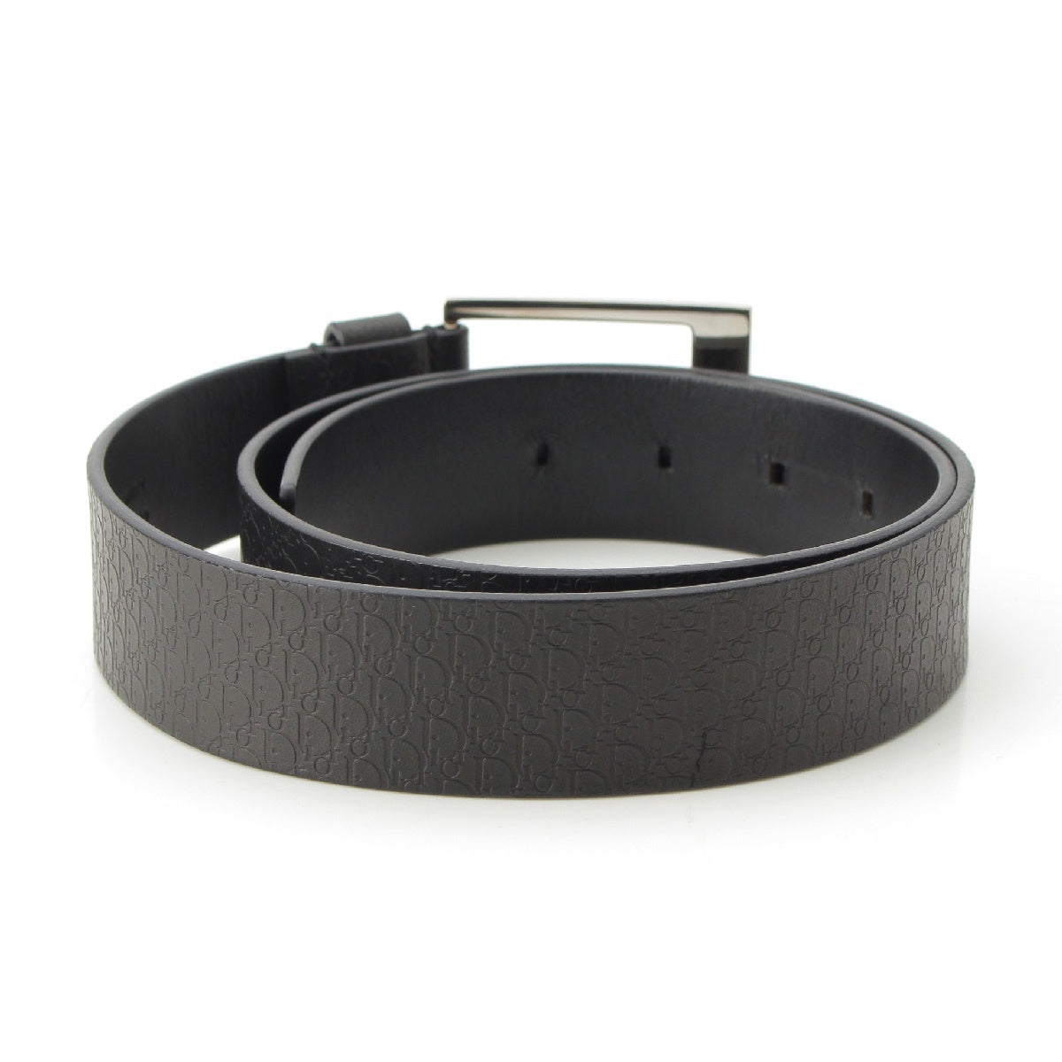 Dior leather Oblique Trotter All-over Pattern belt Black Silver Metal 85