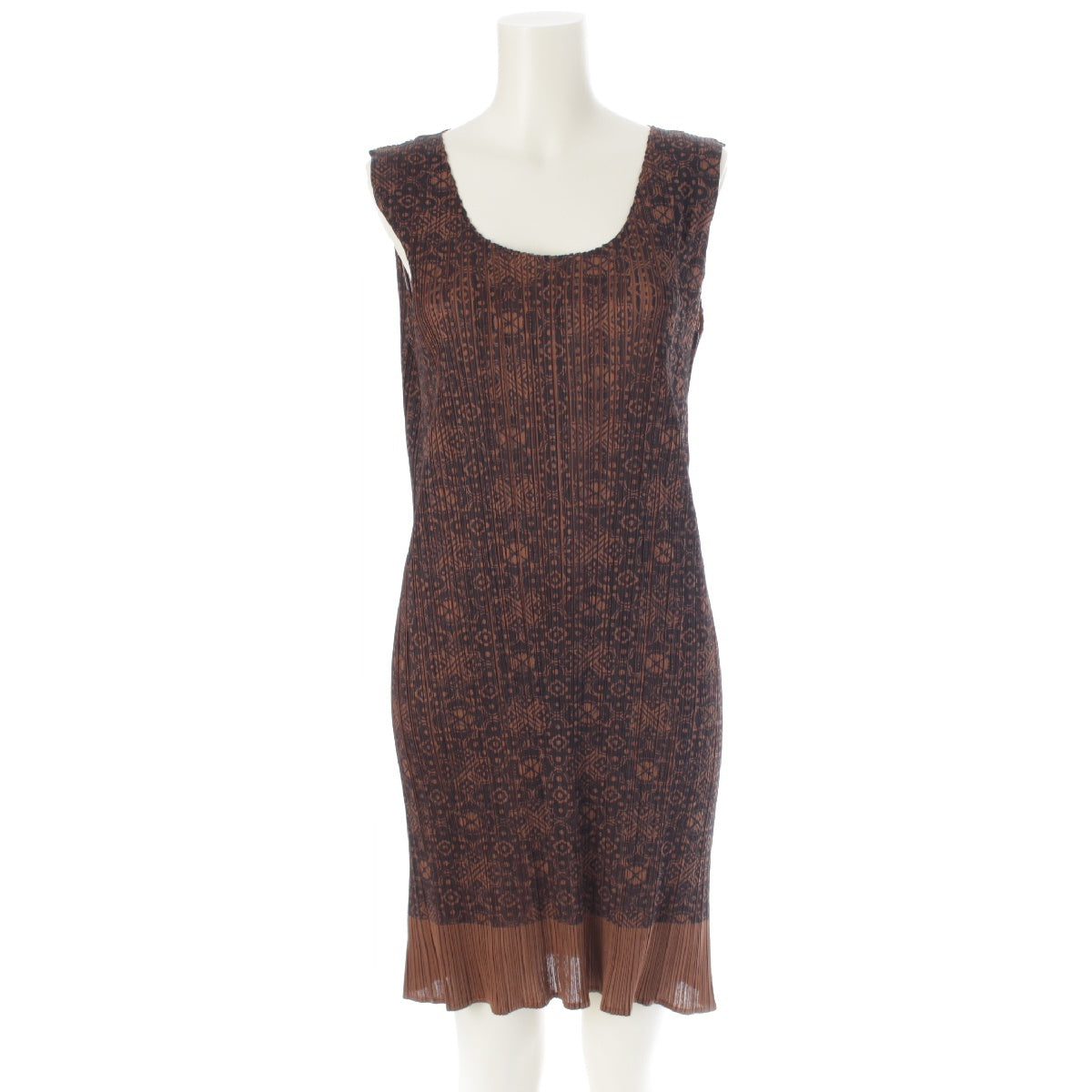 PLEATS PLEASE ISSEY  All-over print, sleeveless, mini length one piece dress PP72-JH819 Brown black 4