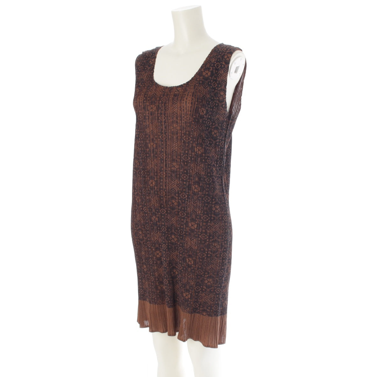 PLEATS PLEASE ISSEY  All-over print, sleeveless, mini length one piece dress PP72-JH819 Brown black 4