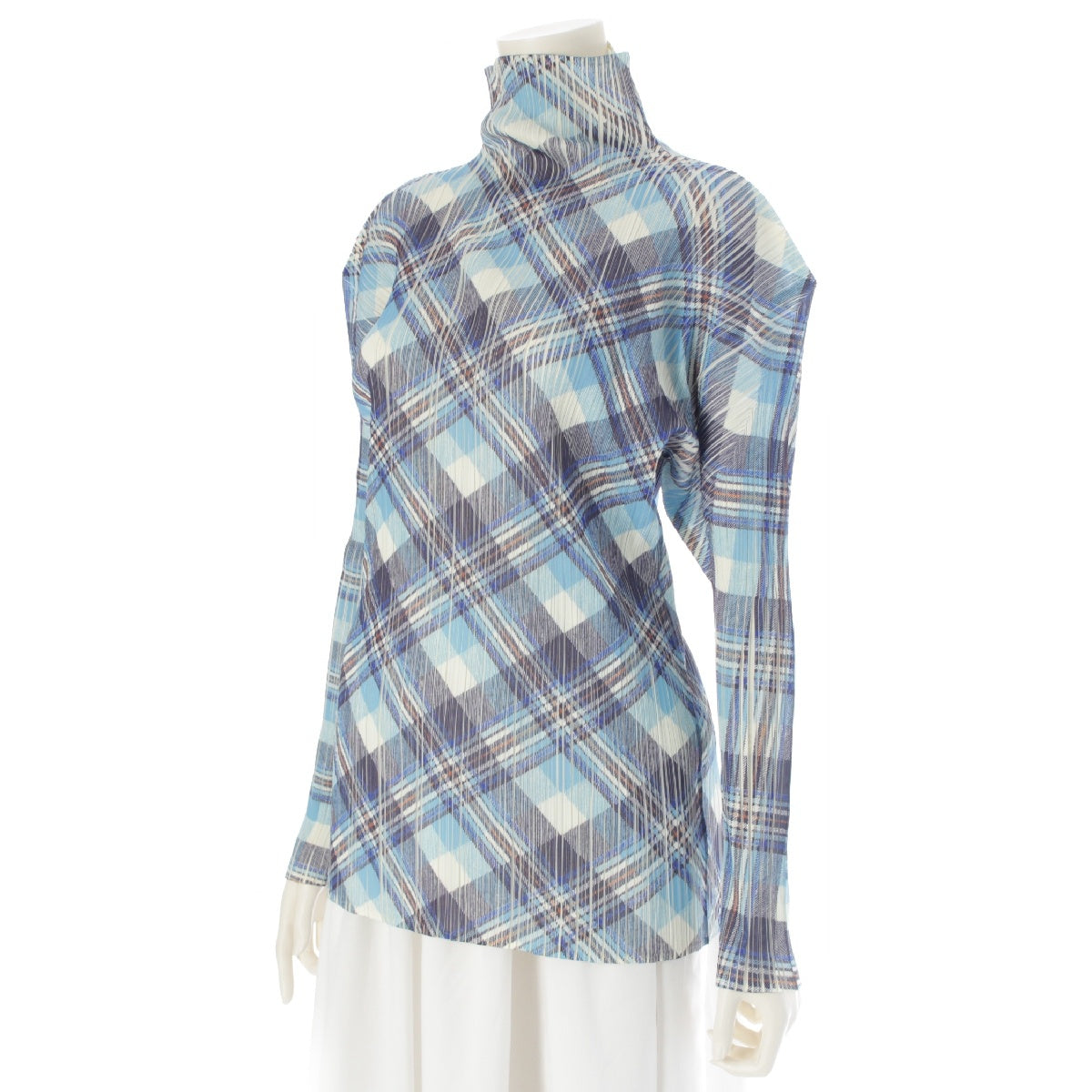 PLEATS PLEASE ISSEY  Check Pattern Long Sleeves Bottle Neck tops Cut and sewn blouse PP52-JK604 multicolor 3