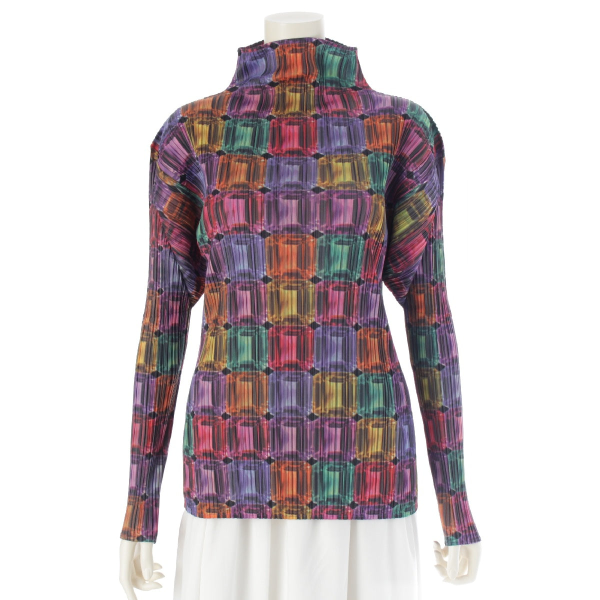 PLEATS PLEASE ISSEY  All-over jewel pattern, long sleeves, bottle neck Cut tops PP73-JK804 multicolor 3