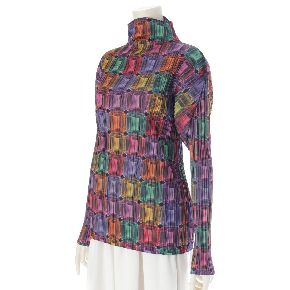 PLEATS PLEASE ISSEY  All-over jewel pattern, long sleeves, bottle neck Cut tops PP73-JK804 multicolor 3