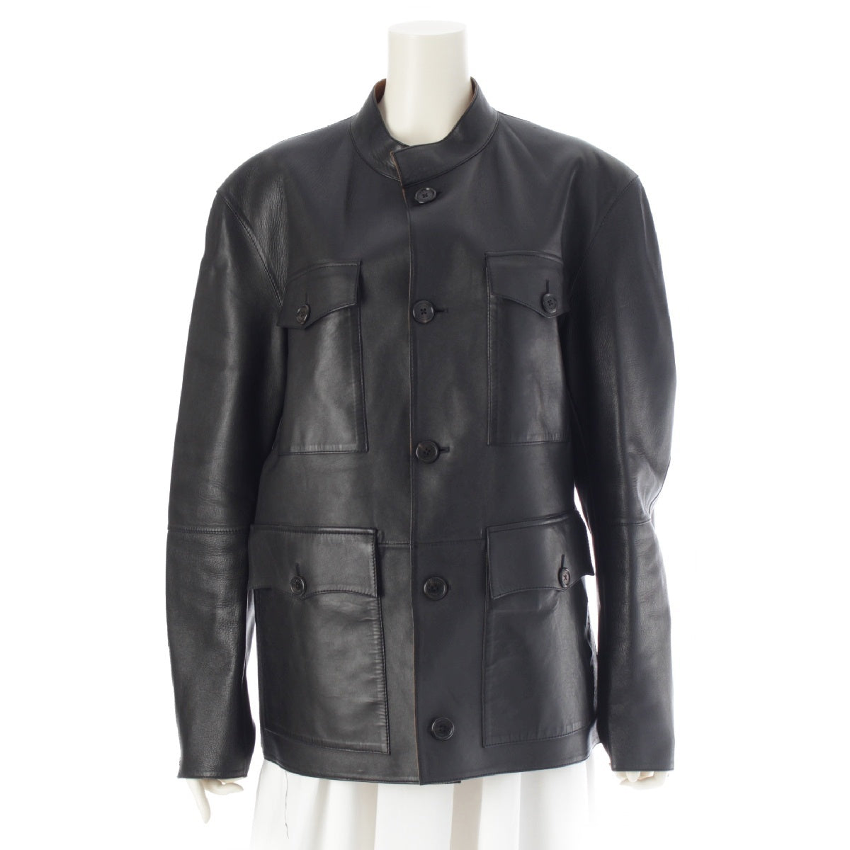 Dunhill leather Multi-Pocket Safari Jacket outer black -