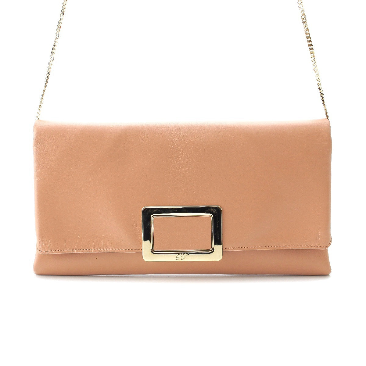 Roger Vivier leather Square Buckle ChainShoulder Clutch bag pink beige
