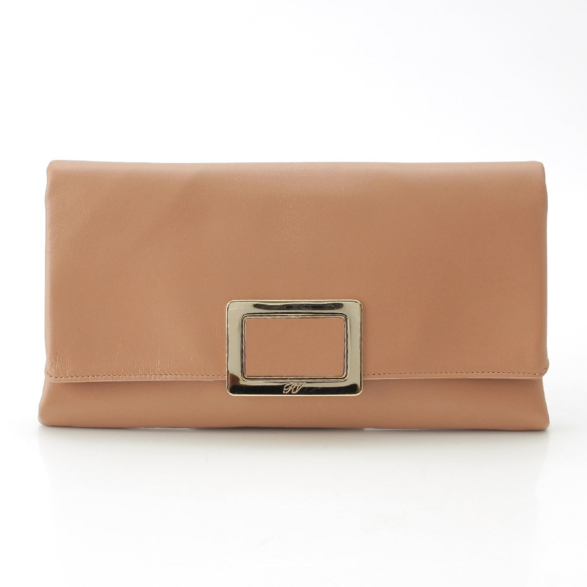 Roger Vivier leather Square Buckle ChainShoulder Clutch bag pink beige