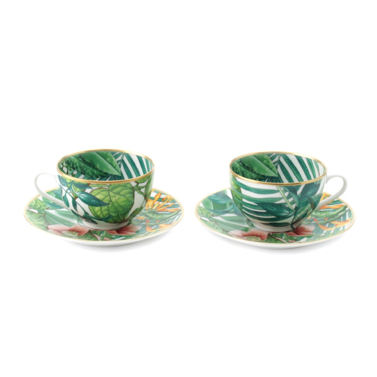 HERMES Passifolia Pottery Cup & Saucer Small Plate Pair Tableware set green