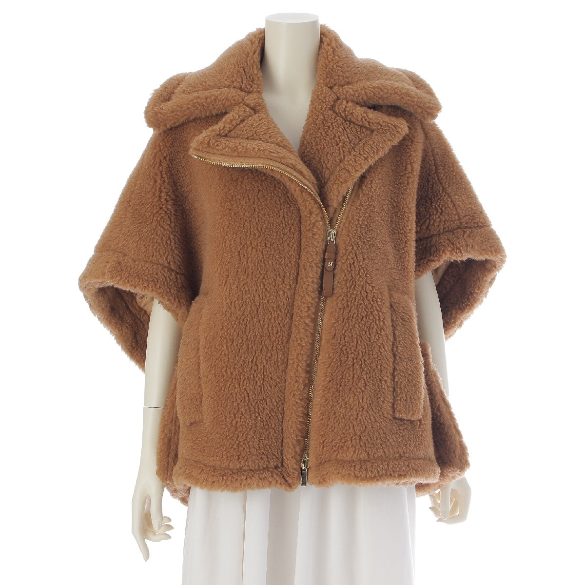 MAX MARA Teddy bear Camel Silk Boa Riders Shorts poncho Cape Coat Jacket 23473604336 Camel SM