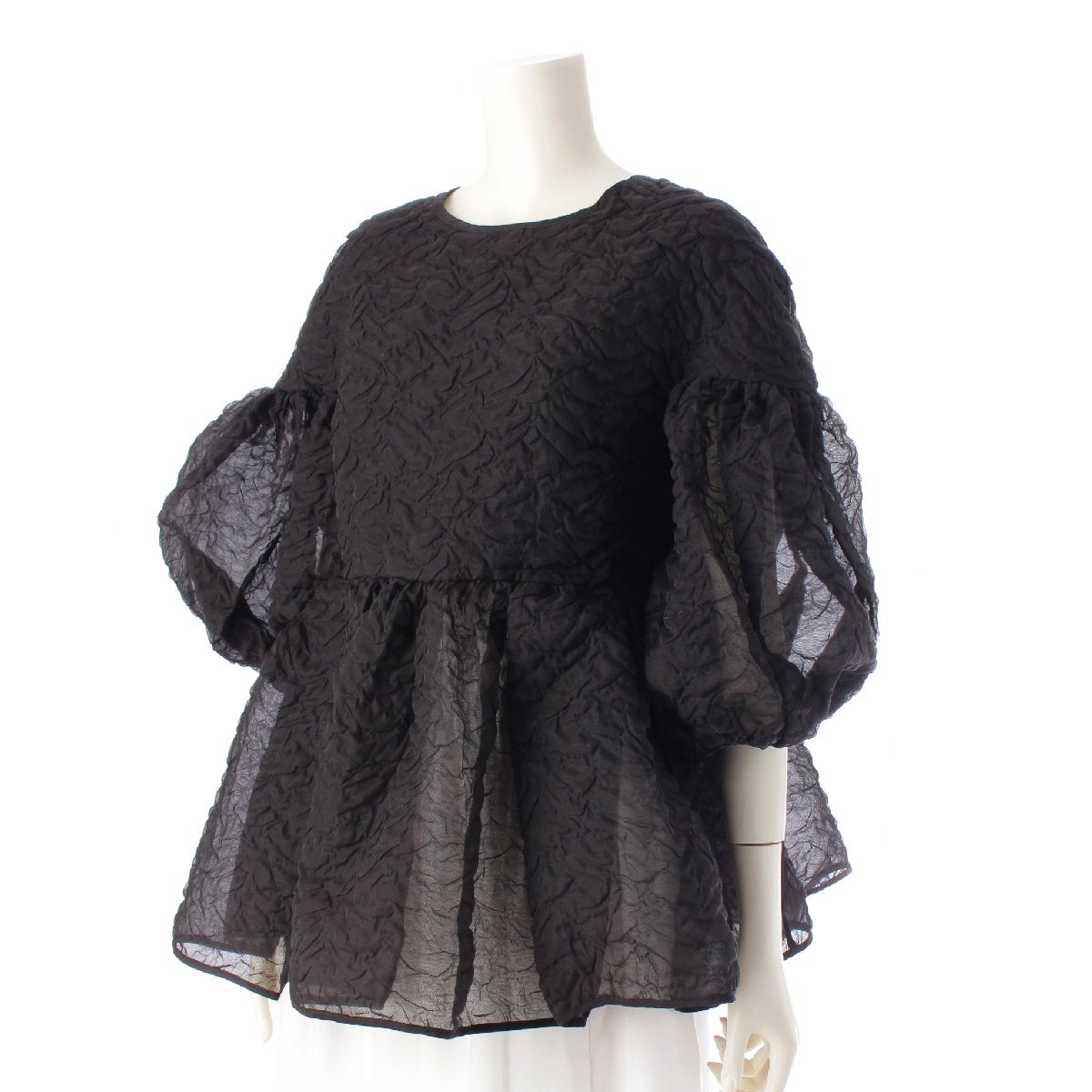 Cecilie Bahnsen JERRY TOP Cotton nylon Peplum Back Ribbon Short Sleeve blouse tops 01.22-RTW0134 black UK14 US10