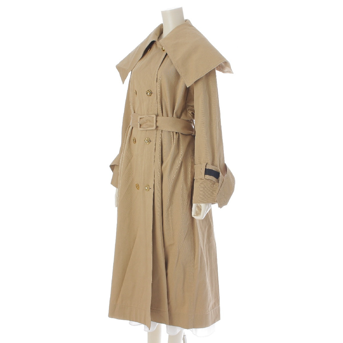 Patou Organic cotton gabardine Gold button big collar oversized belt coat Trench Coat beige S