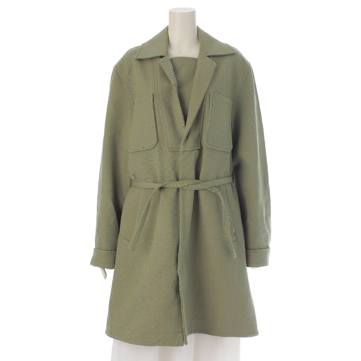 JIL SANDER 22AW wool Patch pocket belted coat outer J02AM0006 green 32