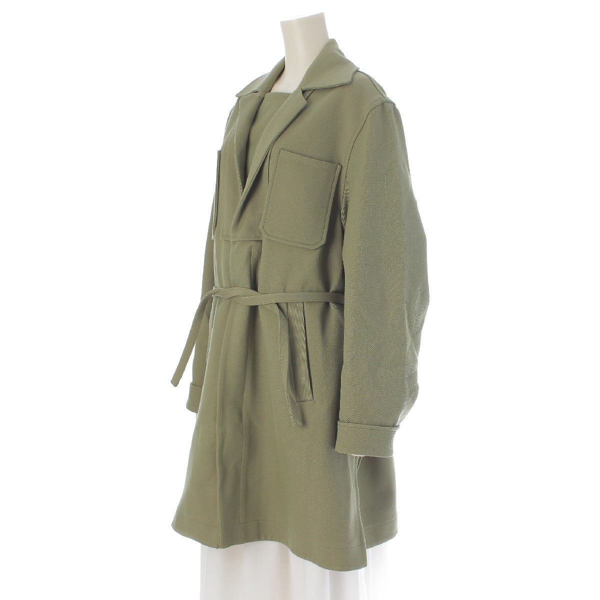 JIL SANDER 22AW wool Patch pocket belted coat outer J02AM0006 green 32