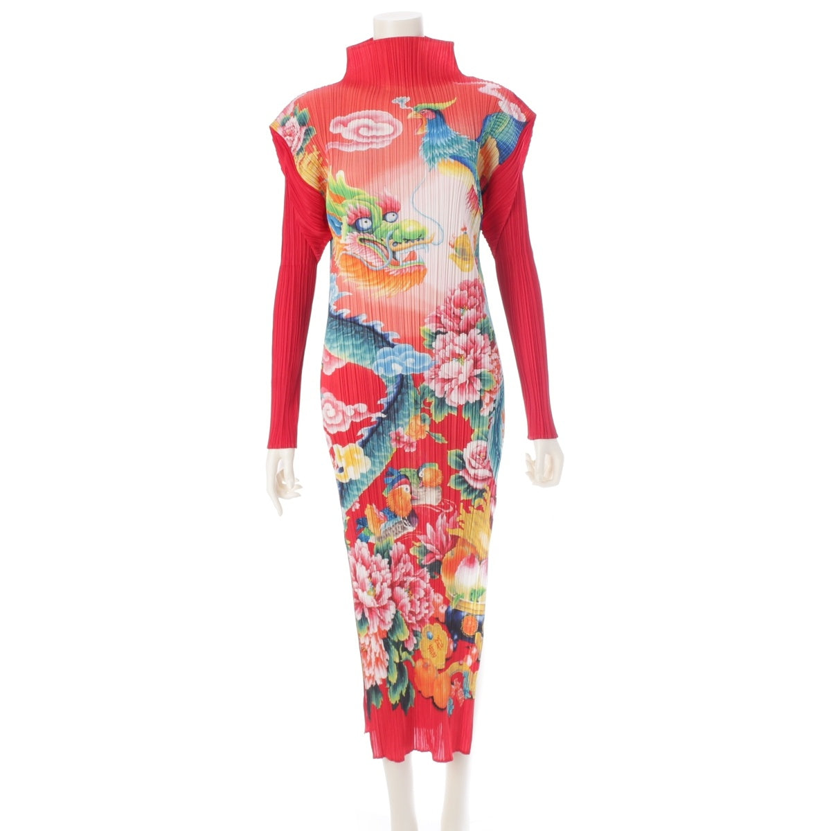 PLEATS PLEASE ISSEY  Dragon Dragon Phoenix Pattern Bottleneck one piece PP81-JH788 Red multicolor 3