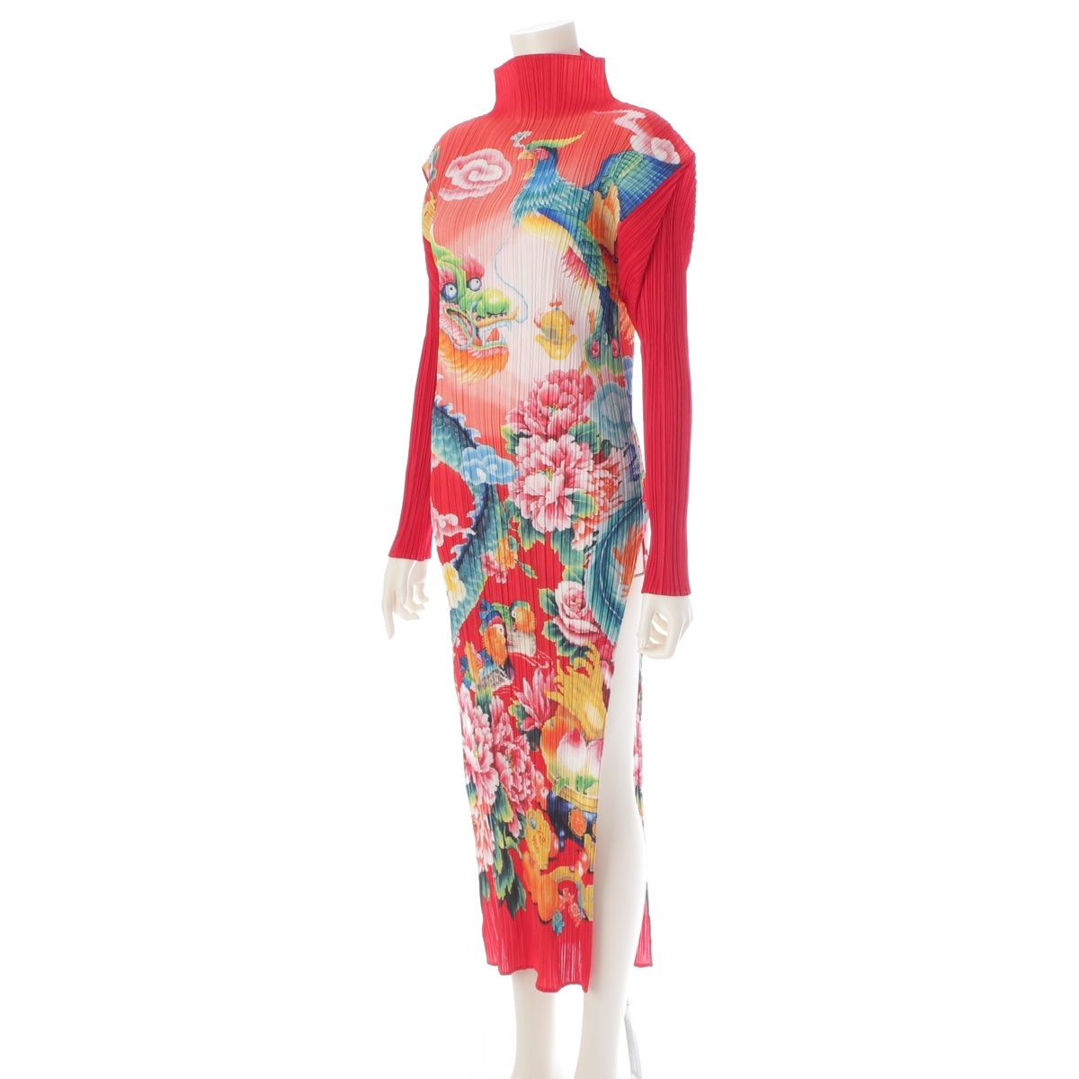 PLEATS PLEASE ISSEY  Dragon Dragon Phoenix Pattern Bottleneck one piece PP81-JH788 Red multicolor 3