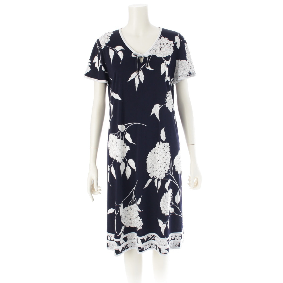 LEONARD acetate Floral Cancan Short Sleeve one piece 0190016 Navy white 38