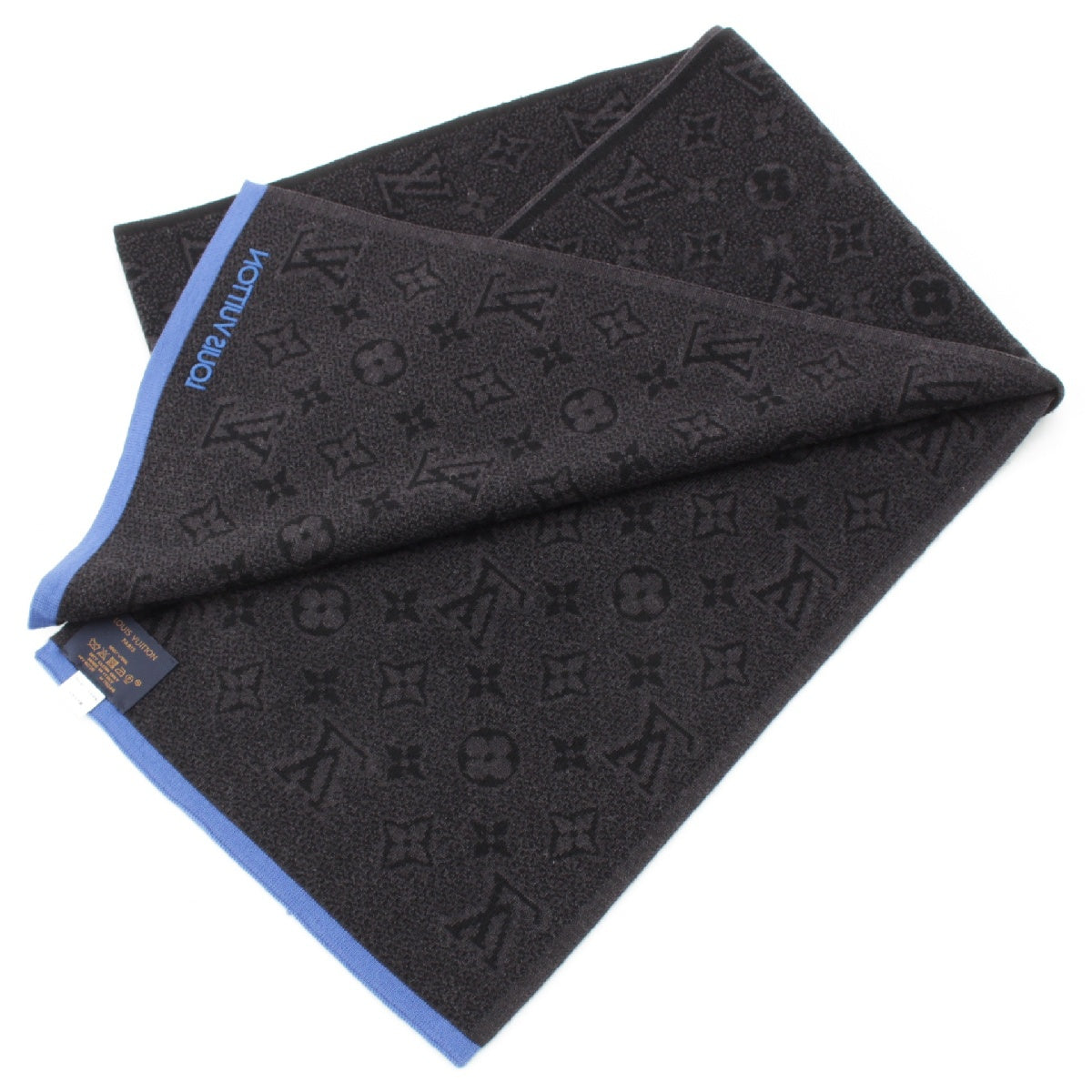 LOUIS VUITTON wool Echarpe My Monogram Eclipse Embroidered Logo Scarf Stall M76240 black