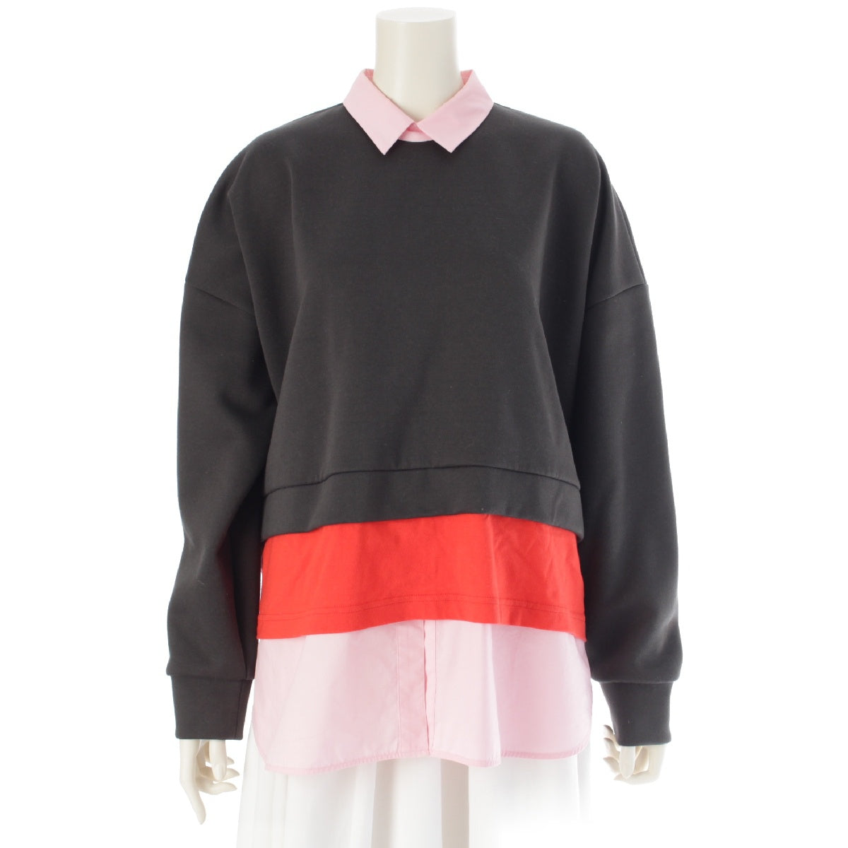 ENFOLD 23AW cotton Layered Pullover tops 300GA280-1750 Charcoal Pink Red 38