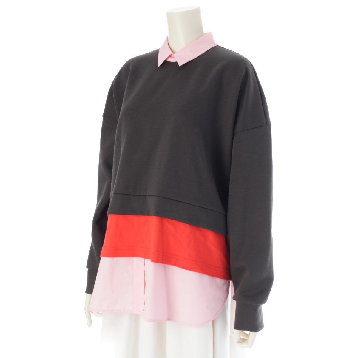 ENFOLD 23AW cotton Layered Pullover tops 300GA280-1750 Charcoal Pink Red 38