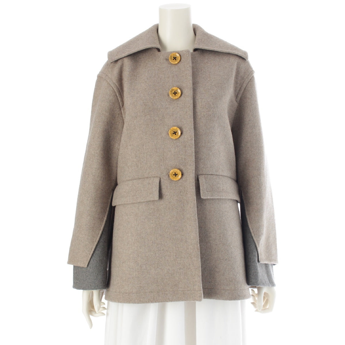 ENFOLD 22AW Melton wool Square Color Box coat outer 300FA130-0870 Beige gray 36