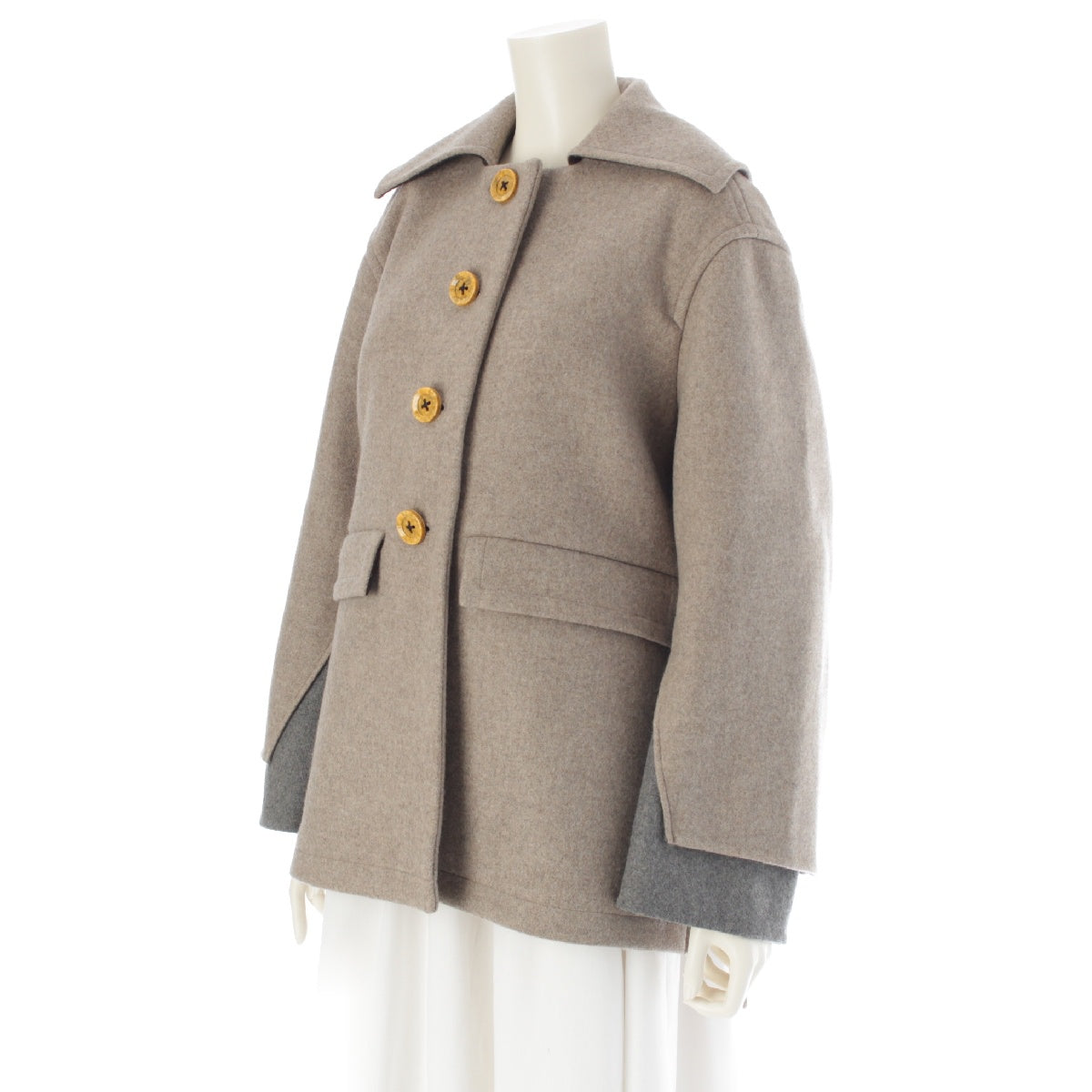 ENFOLD 22AW Melton wool Square Color Box coat outer 300FA130-0870 Beige gray 36