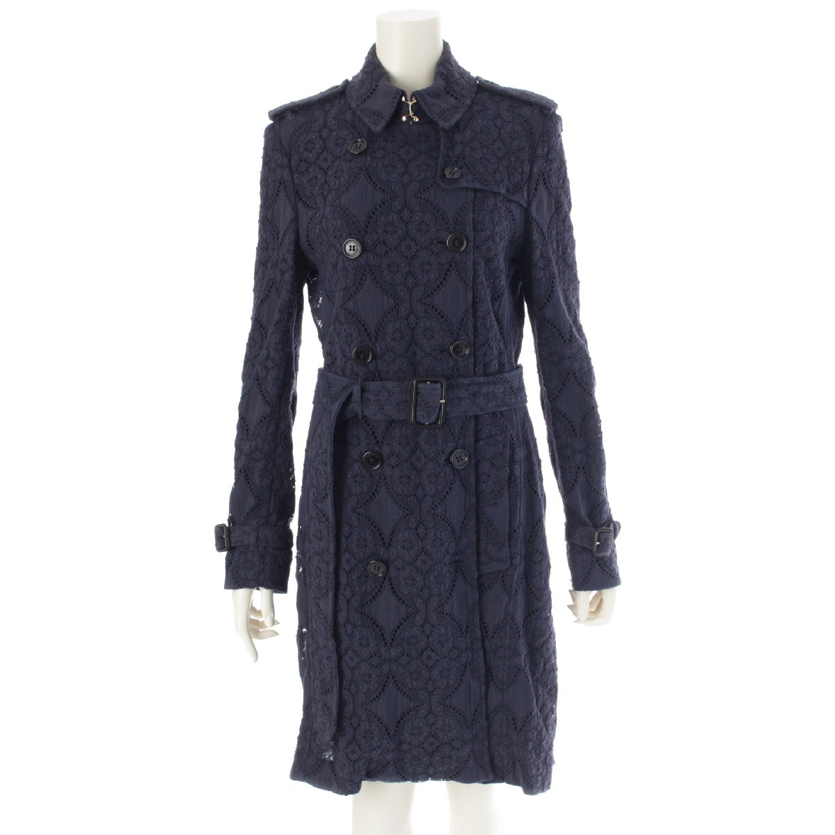 Burberry London velvet All lace, belted, midi length trench coat outer 4004838 Navy UK10 IT42