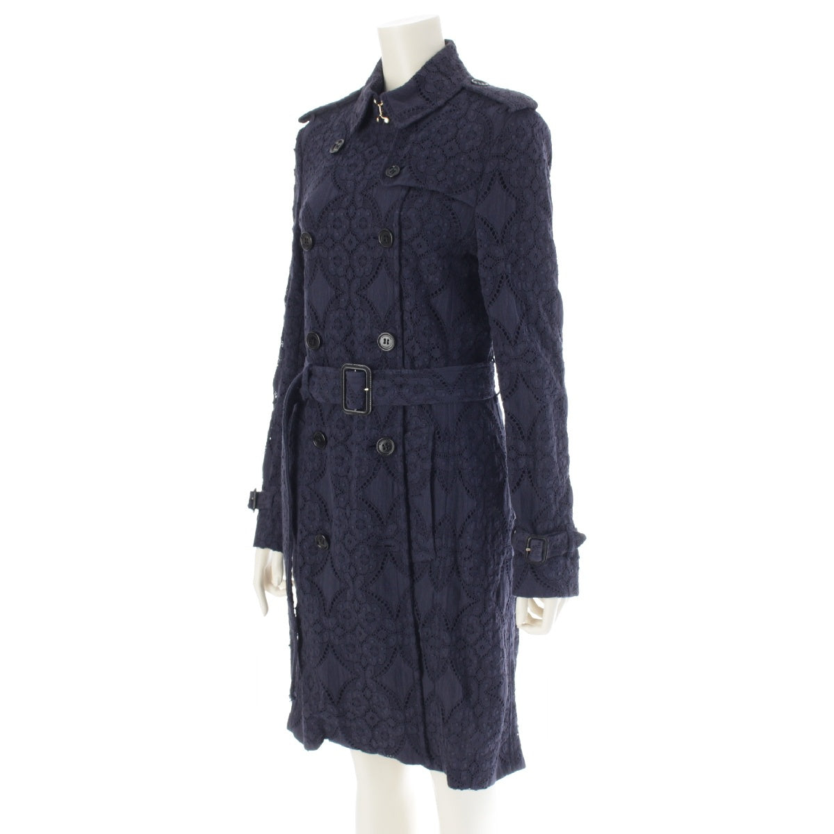 Burberry London velvet All lace, belted, midi length trench coat outer 4004838 Navy UK10 IT42