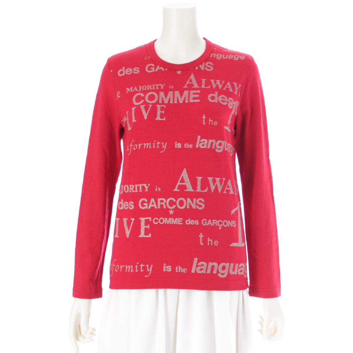 COMME des GARCONS AD2003 wool ALWAYS Glitter Lettering Print Long Sleeve Cut tops GK-T038 Red