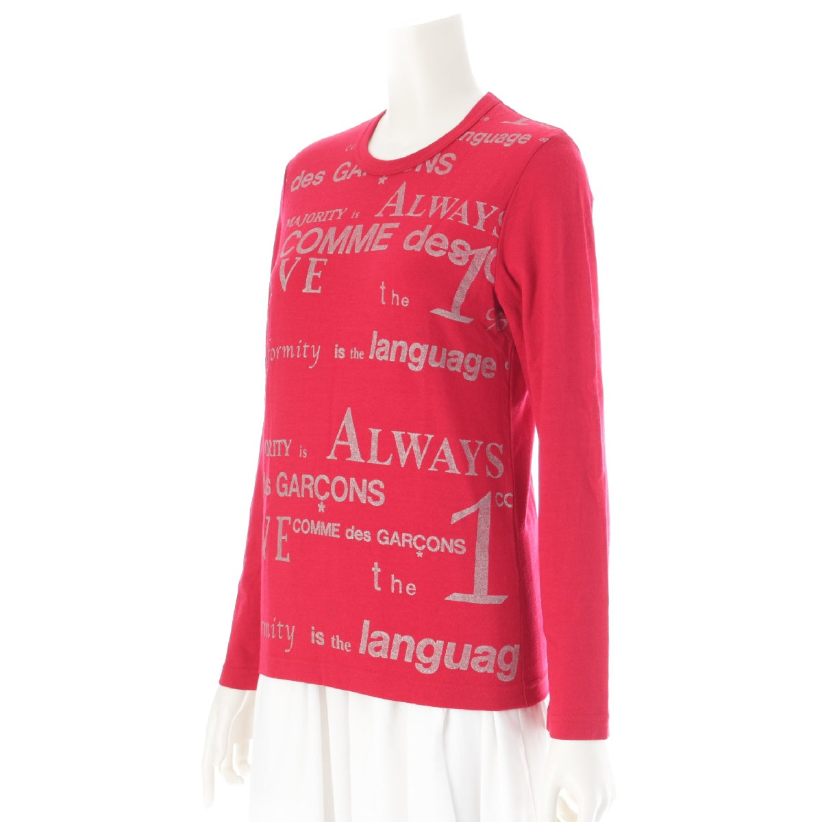 COMME des GARCONS AD2003 wool ALWAYS Glitter Lettering Print Long Sleeve Cut tops GK-T038 Red