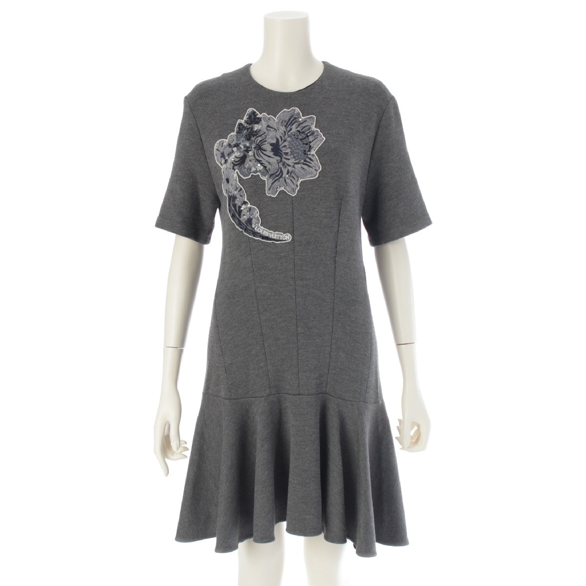 LOUIS VUITTON 17AW Embroidery, sequins and floral motifs one piece Crew neck short sleeve RM172 FDDB223 gray S