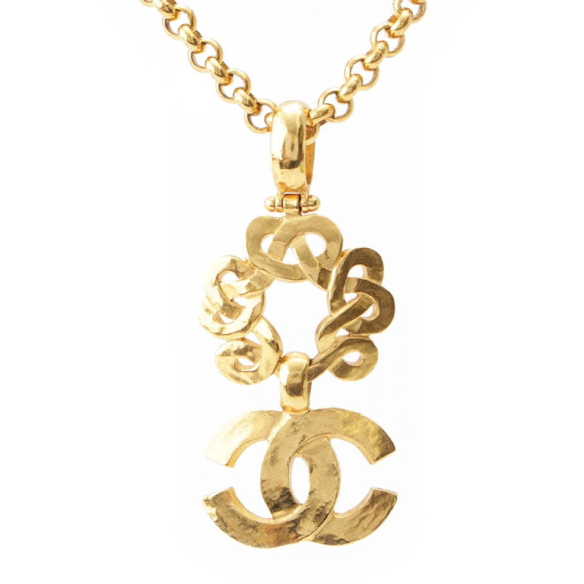 CHANEL 97P Vintage COCO Mark Leaf Motif Chain Necklace Pendant accessories gold