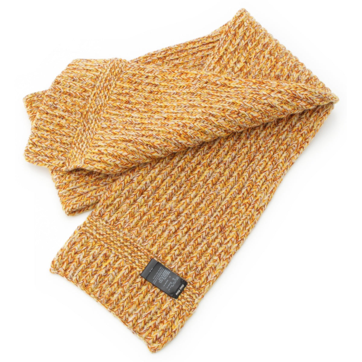 MIUMIU 23AW Cashmere Wool Logo patch melange knit Scarf Stall 5FS048 Yellow brown