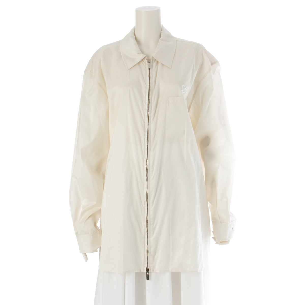 MIUMIU 22 years silk Logo See-through Oversized Jacket Double Zip Shirt Blouson Outerwear MK1746 off white 42