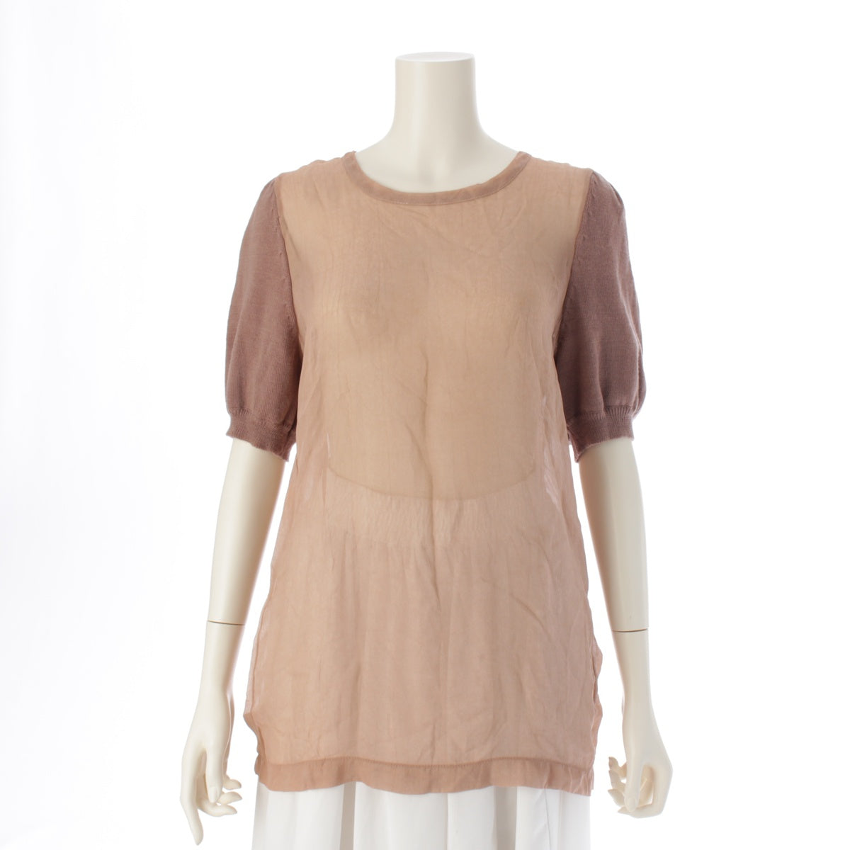 COMME des GARCONS 94Stainless Steel AD1993 wool Puff sleeves, see-through, knit switching, short sleeves Cut tops GN-100070 pink beige