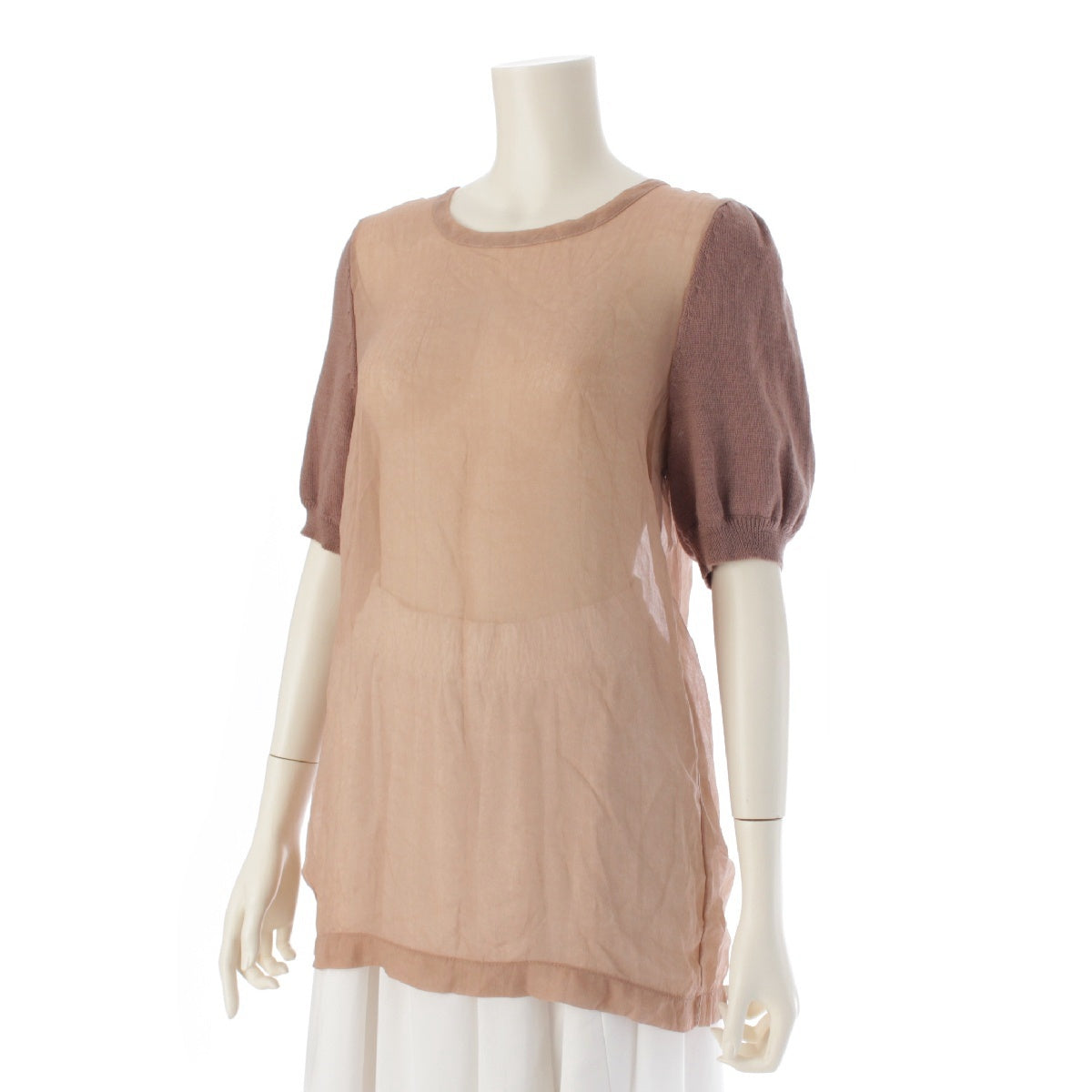 COMME des GARCONS 94Stainless Steel AD1993 wool Puff sleeves, see-through, knit switching, short sleeves Cut tops GN-100070 pink beige