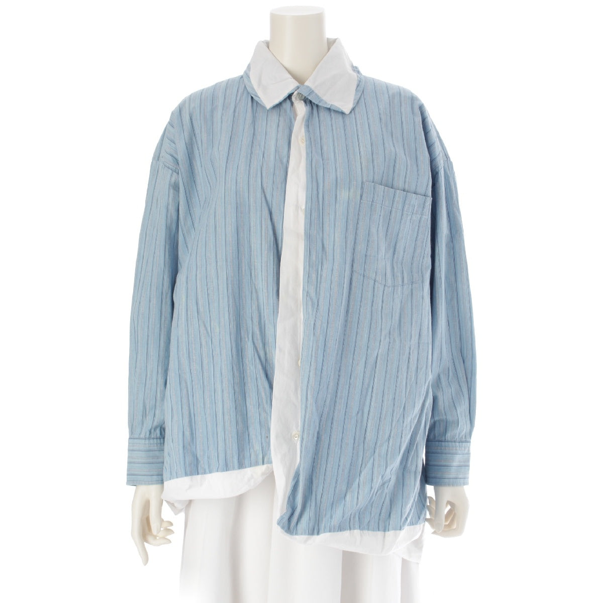 COMME des GARCONS 80S cotton Vintage Layered Design Stripes Long sleeve shirt tops GB-110470 Blue x white