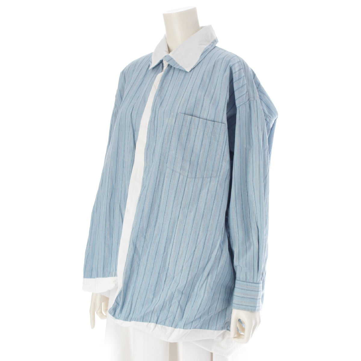 COMME des GARCONS 80S cotton Vintage Layered Design Stripes Long sleeve shirt tops GB-110470 Blue x white