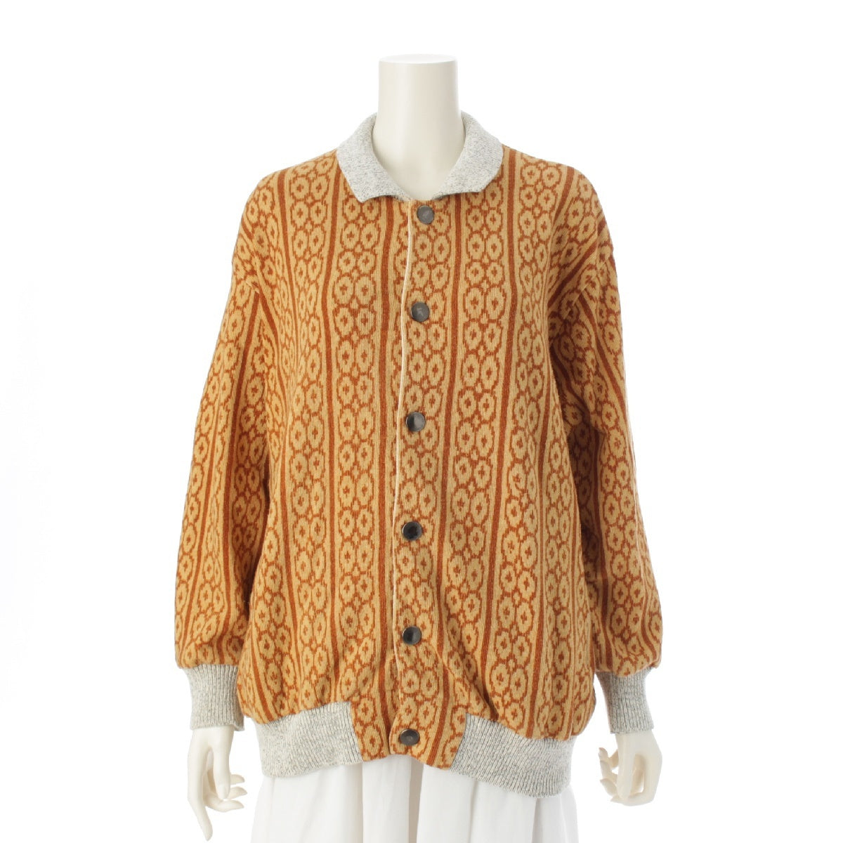 Y's 80S Cotton cotton Brown tag, all-over print, long sleeves cardigan Knit jacket Yellow brown