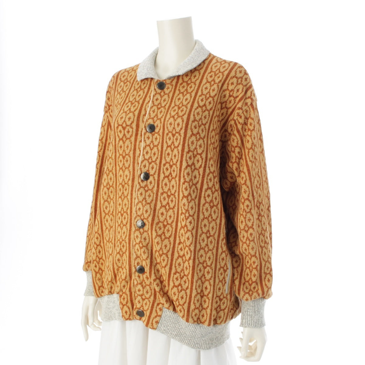 Y's 80S Cotton cotton Brown tag, all-over print, long sleeves cardigan Knit jacket Yellow brown