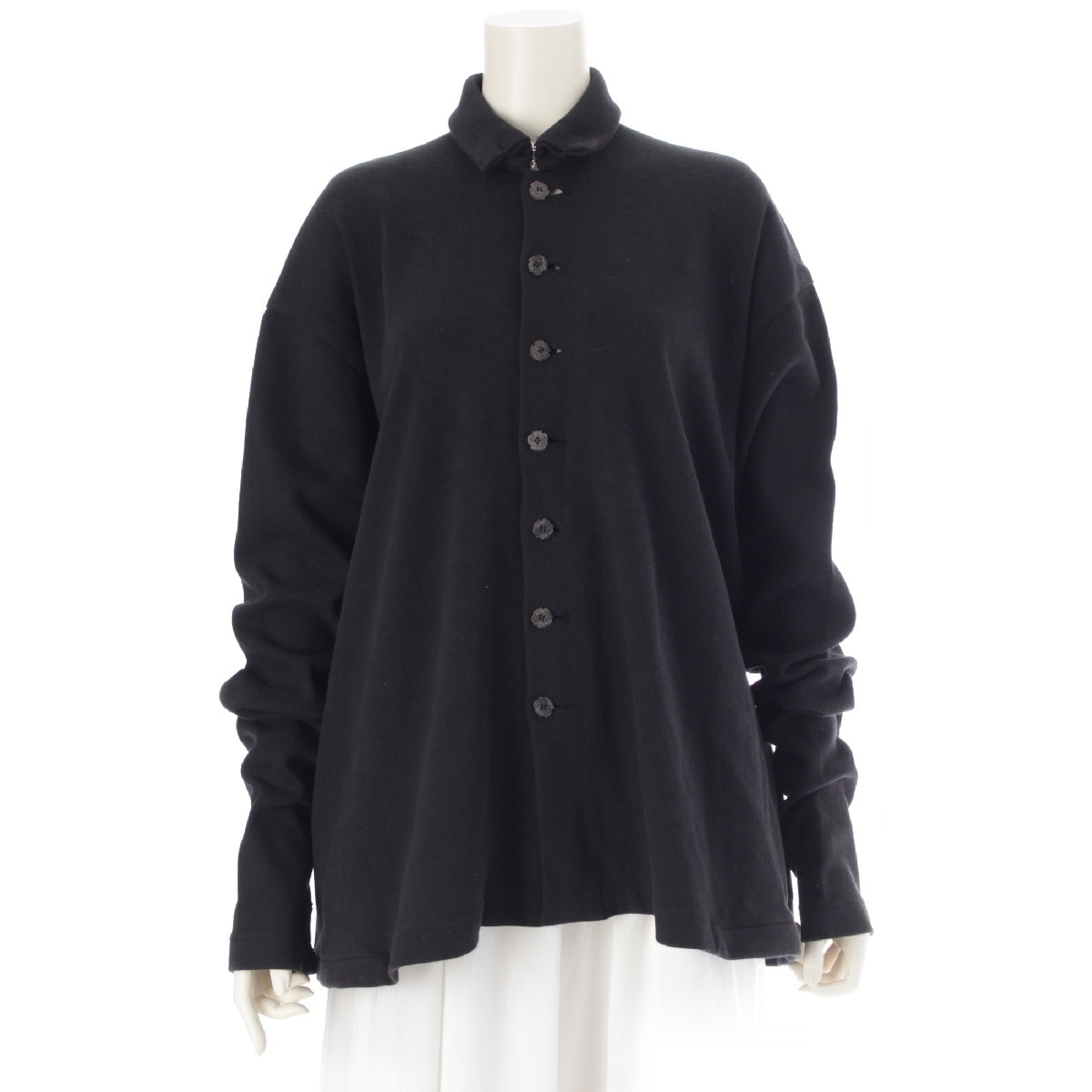 Yohji Yamamoto 80S cotton Round letter tag and wood button oversized shirt jacket Long sleeve shirt tops black M