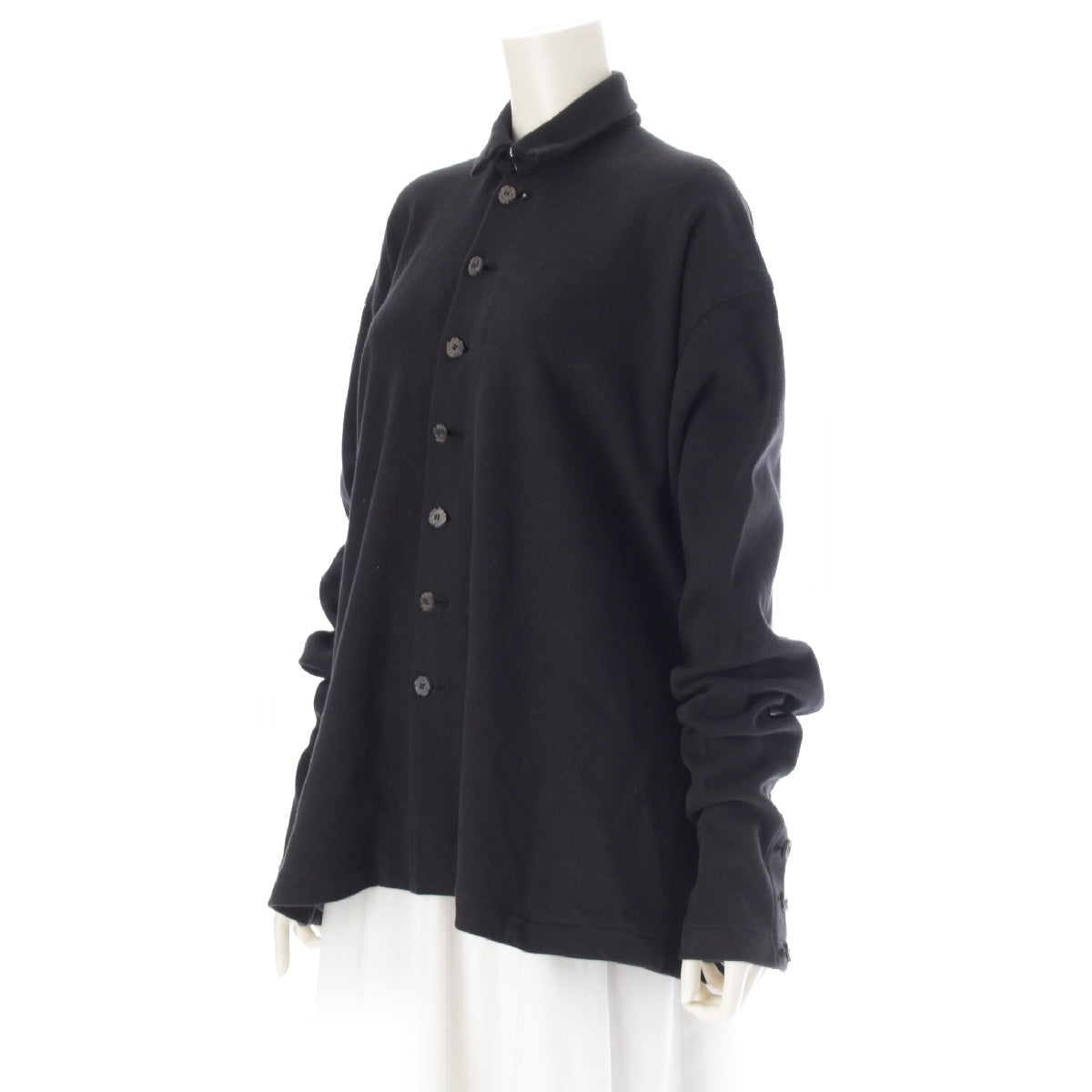 Yohji Yamamoto 80S cotton Round letter tag and wood button oversized shirt jacket Long sleeve shirt tops black M