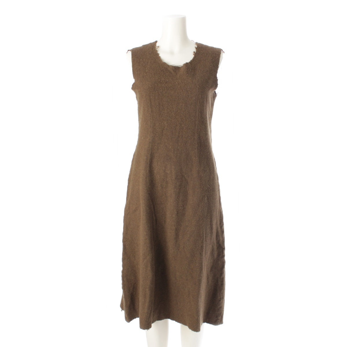 COMME des GARCONS AD1994 wool Vintage, shrunken, rag-look, sleeveless, long one piece dress GO-04007S Khaki Brown S