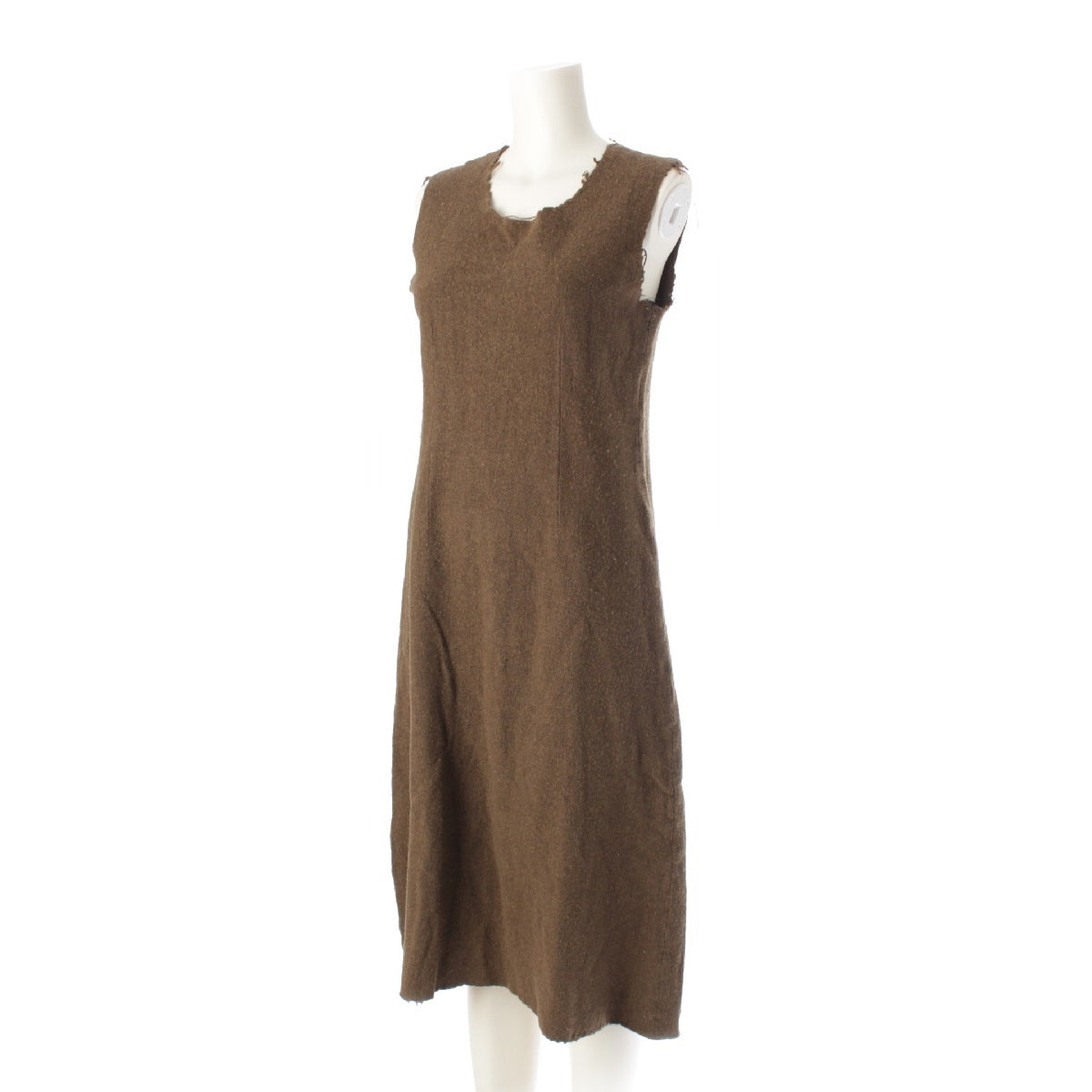 COMME des GARCONS AD1994 wool Vintage, shrunken, rag-look, sleeveless, long one piece dress GO-04007S Khaki Brown S