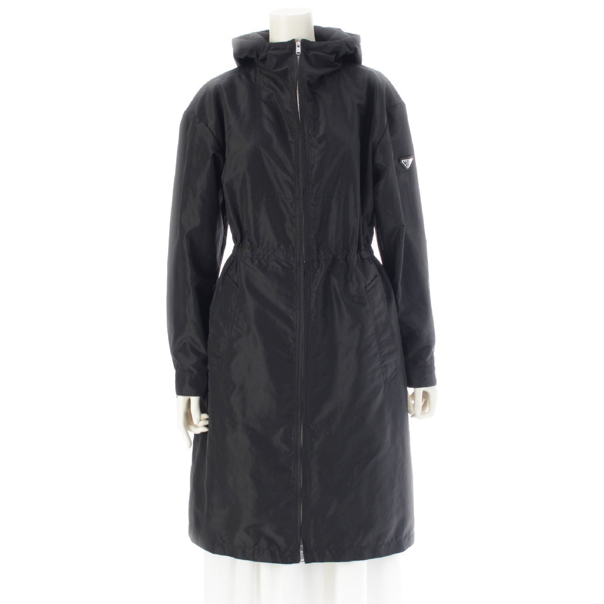 PRADA 21 years Nylon Triangle logo, triangle plate, high neck, long coat outer 291788 black 36