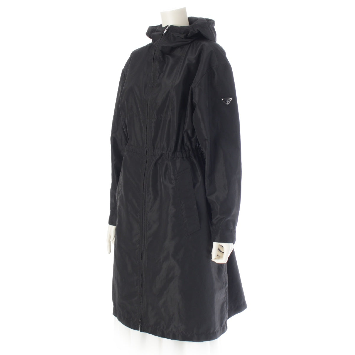 PRADA 21 years Nylon Triangle logo, triangle plate, high neck, long coat outer 291788 black 36