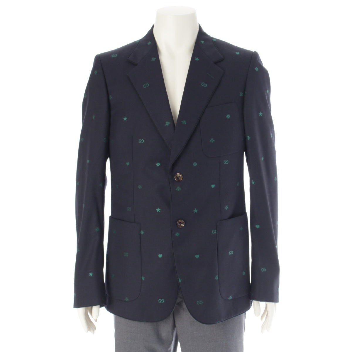 GUCCI 20 years Michele period wool GG Bee All-over Print Single tailored jacket outer 581688 Navy 50