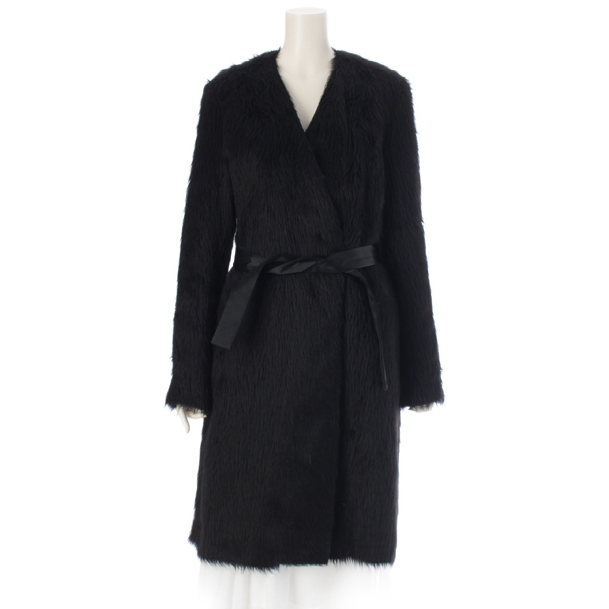 Maison Margiela Alpaca Silk ④ Belted fur long coat outer black 42