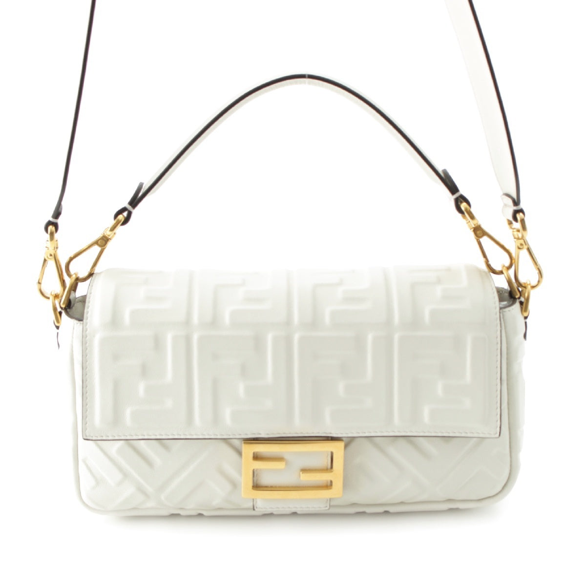 FENDI Mamma bucket leather Zucca FF all-over pattern embossed 2way Shoulder Bag white