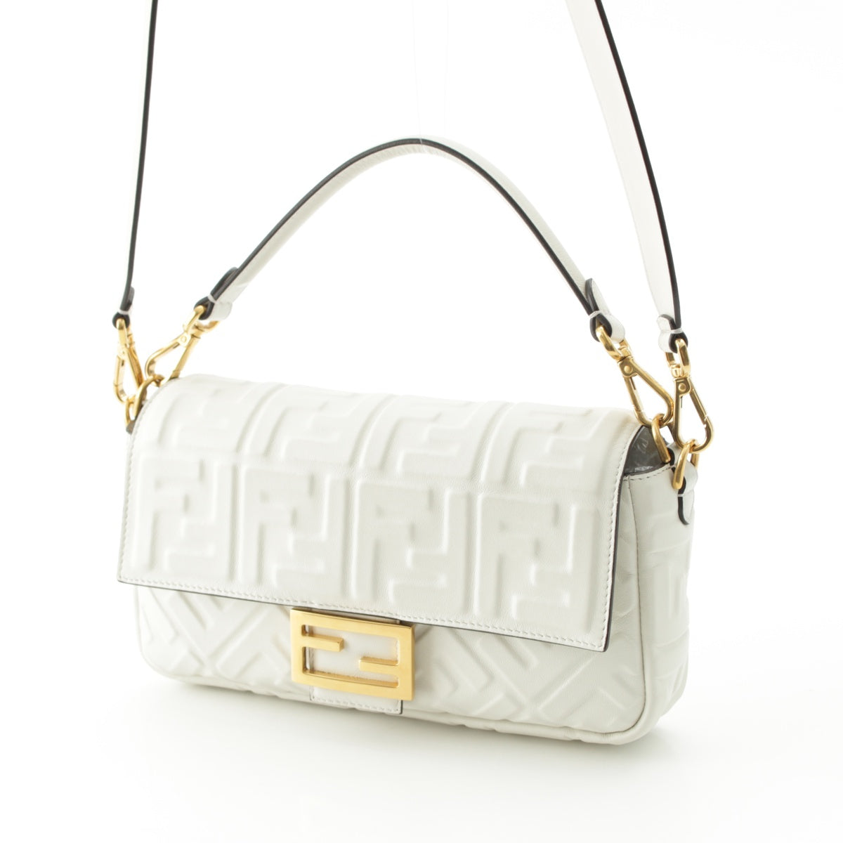 FENDI Mamma bucket leather Zucca FF all-over pattern embossed 2way Shoulder Bag white